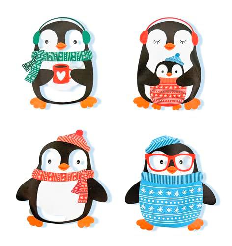 MC-Trend Juego de 4 calentadores de bolsillo, calentador de manos en bonito diseño de pingüino de invierno