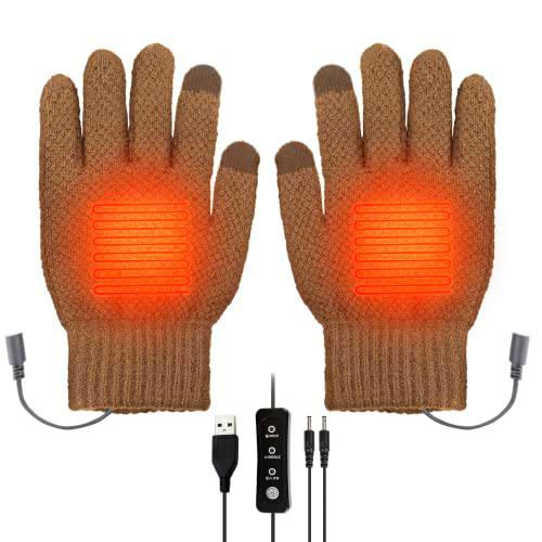 Guantes calefactables USB para Hombres y Mujeres, Bestcool Invierno Dedos completos calefactables Guantes de Temperatura Ajustable USB Calentadores de Manos Guantes para Invierno (Marrón)