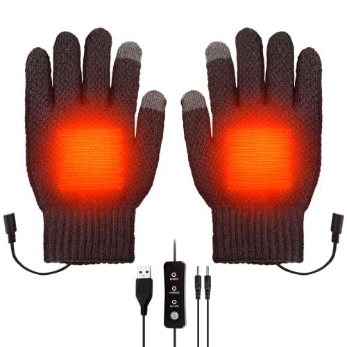 Guantes calefactables USB para Hombres y Mujeres, Bestcool Invierno Dedos completos calefactables Guantes de Temperatura Ajustable USB Calentadores de Manos Guantes para Invierno (Marron Oscuro)