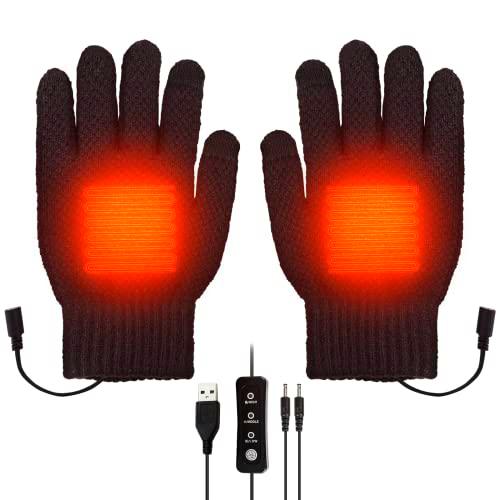 Guantes calefactables USB para Hombres y Mujeres, Bestcool Invierno Dedos completos calefactables Guantes de Temperatura Ajustable USB Calentadores de Manos Guantes para Invierno (Negro)